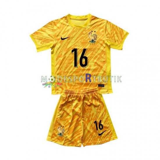 Frankrike Matchtröja Mike Maignan 16 Målvakt Hemma Euro 2024 Kortärmad ,Fotbollsställ Barn