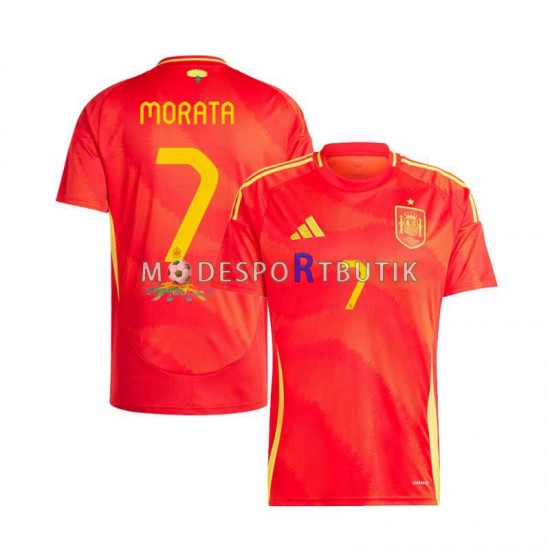 Spanien Matchtröja Alvaro Morata 7 Hemma Euro 2024 Kortärmad ,Herr