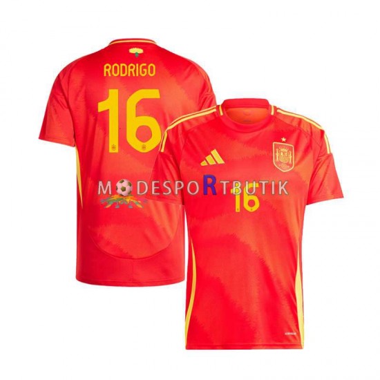 Spanien Matchtröja Rodrigo 16 Hemma Euro 2024 Kortärmad ,Herr