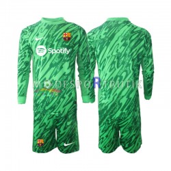 FC Barcelona Matchtröja Grön Målvakt Hemma 2024-2025 Långärmad ,Fotbollsställ Barn