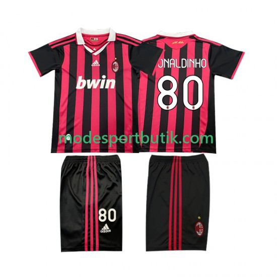AC Milan Matchtröja RONALDINHO 80 2009 Retro Hemma 2010 Kortärmad ,Fotbollsställ Barn