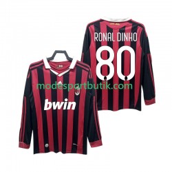 AC Milan Matchtröja RONALDINHO 80 2009 Retro Hemma 2010 Långärmad ,Herr