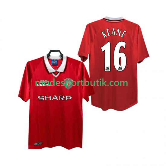 Manchester United Matchtröja Keane 16 2000 Retro Hemma 1999 Kortärmad ,Herr