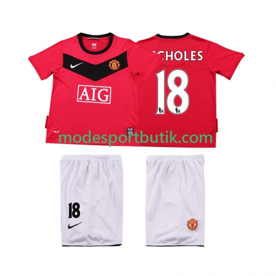 Manchester United Matchtröja SCHOLES 18 2009 Retro Hemma 2010 Kortärmad ,Fotbollsställ Barn