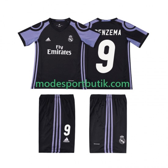 Real Madrid Matchtröja BENZEMA 9 2016 2017 Retro Tredje Kortärmad ,Fotbollsställ Barn