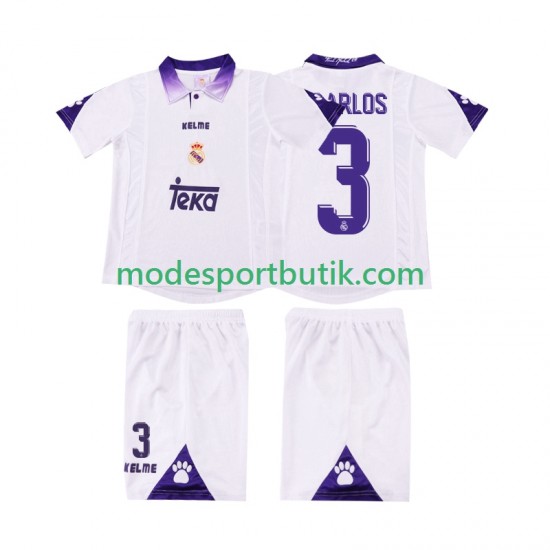 Real Madrid Matchtröja R CARLOS 3 1997 Retro Hemma 1998 Kortärmad ,Fotbollsställ Barn