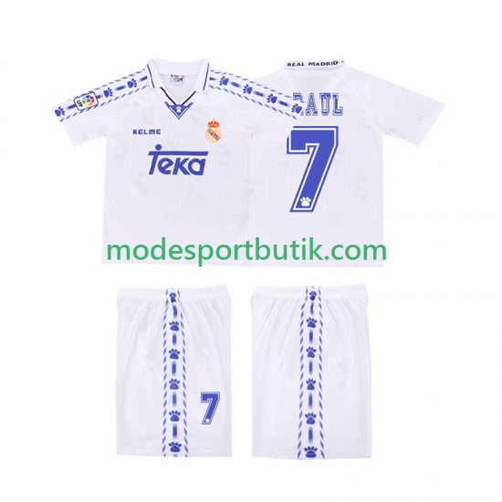 Real Madrid Matchtröja RAUL 7 1996 1997 Retro Hemma Kortärmad ,Fotbollsställ Barn