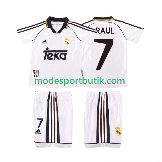 Real Madrid Matchtröja RAUL 7 2000 Retro Hemma 1998 Kortärmad ,Fotbollsställ Barn