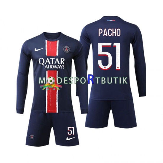 Paris Saint-Germain Matchtröja Pacho 51 Hemma 2024-2025 Långärmad ,Fotbollsställ Barn