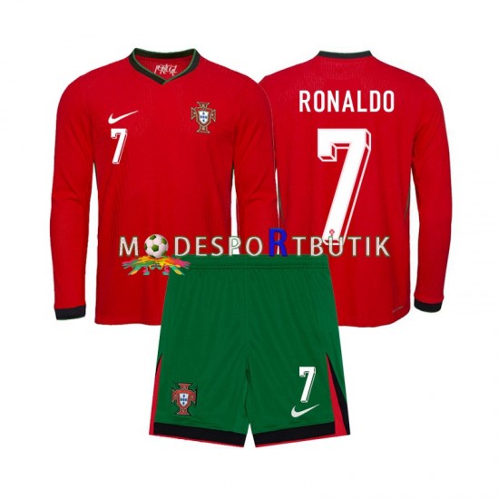 Portugal Matchtröja Ronaldo 7 Hemma Euro 2024 Långärmad ,Fotbollsställ Barn