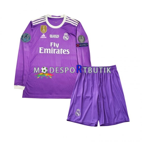 Real Madrid Matchtröja 2016 Retro Borta Långärmad ,Fotbollsställ Barn