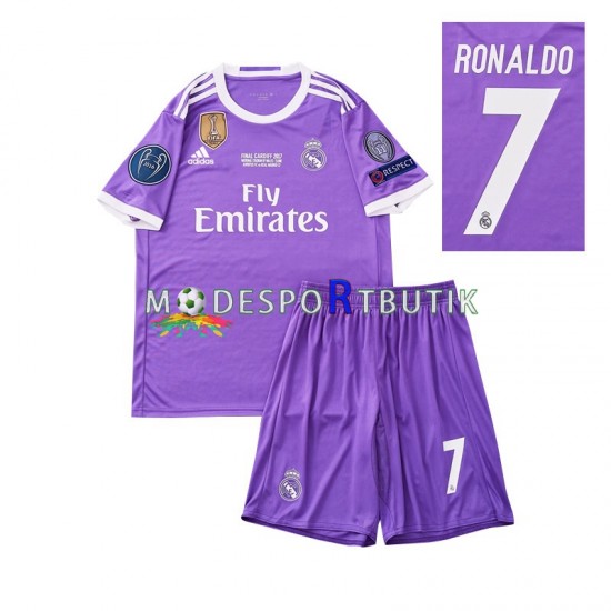 Real Madrid Matchtröja Cristiano Ronaldo 7 2016 Retro Borta Kortärmad ,Fotbollsställ Barn