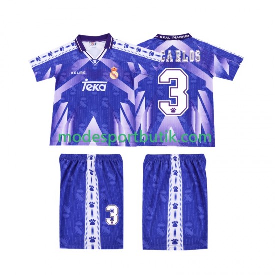 Real Madrid Matchtröja R CARLOS 3 1996-1997 Retro Borta Kortärmad ,Fotbollsställ Barn
