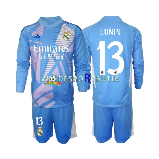 Real Madrid Matchtröja Andriy Lunin 13 Målvakt Hemma 2024-2025 Långärmad ,Fotbollsställ Barn