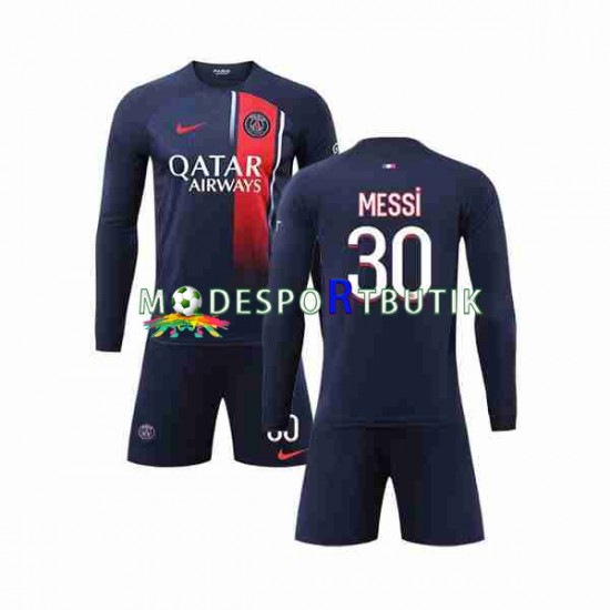 Paris Saint-Germain Matchtröja Lionel Messi 30 Hemma 2023-2024 Långärmad ,Fotbollsställ Barn