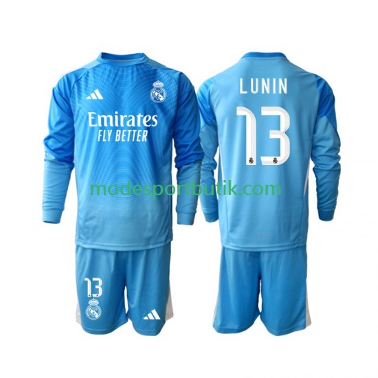 Real Madrid Matchtröja Andriy Lunin 13 Målvakt Hemma Långärmad ,Fotbollsställ Barn 2025-2026