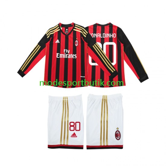 AC Milan Matchtröja RONALDINHO 80 2013 2014 Retro Hemma Långärmad ,Fotbollsställ Barn