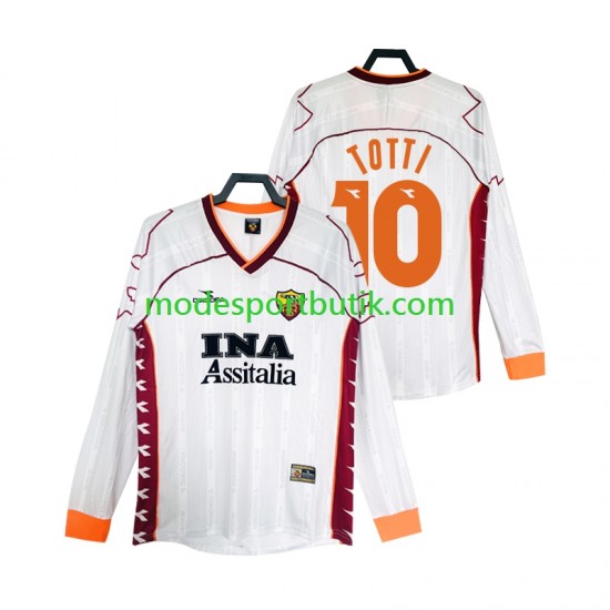 AS Roma Matchtröja Totti 10 2000 Retro Borta 1999 Långärmad ,Herr