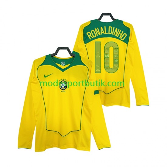 Brasilien Matchtröja RONALDINHO 10 Retro Hemma 2004 Långärmad ,Herr