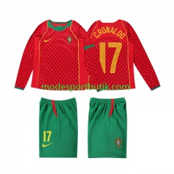 Portugal Matchtröja Cristiano Ronaldo 17 Retro Hemma 2004 Långärmad ,Fotbollsställ Barn