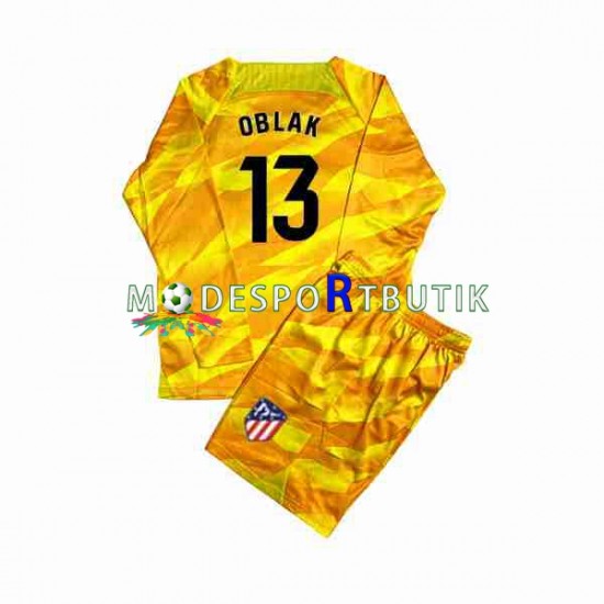 Atlético Madrid Matchtröja Jan Oblak 13 Orange Målvakt 2023-2024 Långärmad ,Fotbollsställ Barn