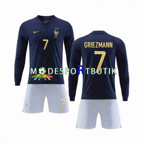 Frankrike Matchtröja Griezmann 7 Hemma VM 2022 Långärmad ,Fotbollsställ Barn