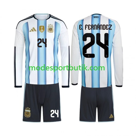 Argentina Matchtröja Enzo Fernandez 24 Hemma VM 2026 Långärmad ,Fotbollsställ Barn