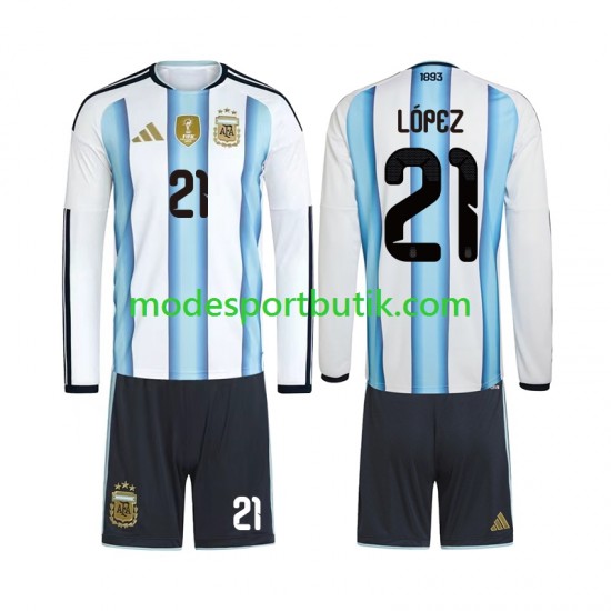 Argentina Matchtröja Jose Manuel Lopez 21 Hemma VM 2026 Långärmad ,Fotbollsställ Barn
