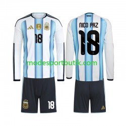 Argentina Matchtröja Nico Paz 18 Hemma VM 2026 Långärmad ,Fotbollsställ Barn