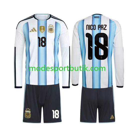 Argentina Matchtröja Nico Paz 18 Hemma VM 2026 Långärmad ,Fotbollsställ Barn