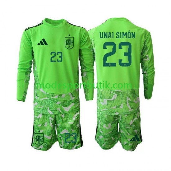 Spanien Matchtröja Unai Simon 23 6th Green color Målvakt VM 2026 Långärmad ,Fotbollsställ Barn