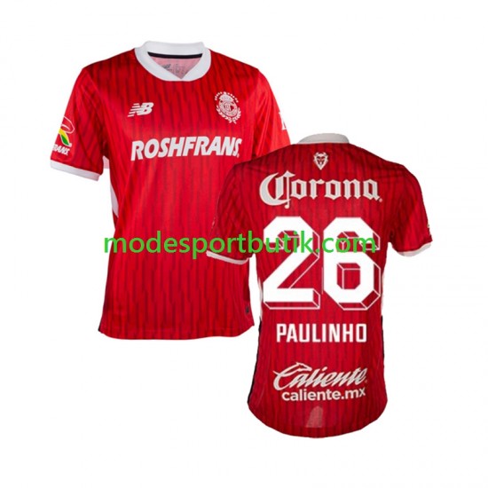 Matchtröja Deportivo Toluca Paulinho 26 Hemma 2024-2025 Kortärmad ,Herr