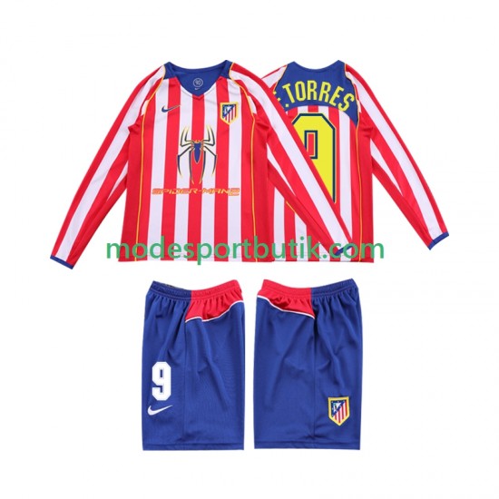 Atlético Madrid Matchtröja F TORRES 9 2005 Retro Hemma 2004 Långärmad ,Fotbollsställ Barn