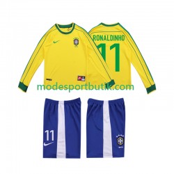 Brasilien Matchtröja RONALDINHO 11 Retro Hemma 1998 Långärmad ,Fotbollsställ Barn