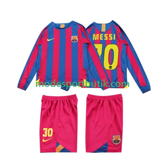 FC Barcelona Matchtröja Lionel Messi 10 2005 Retro Hemma 2006 Långärmad ,Fotbollsställ Barn