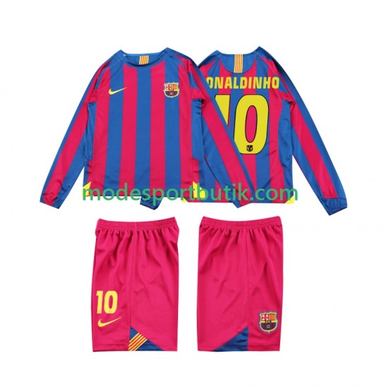FC Barcelona Matchtröja RONALDINHO 10 2005 Retro Hemma 2006 Långärmad ,Fotbollsställ Barn