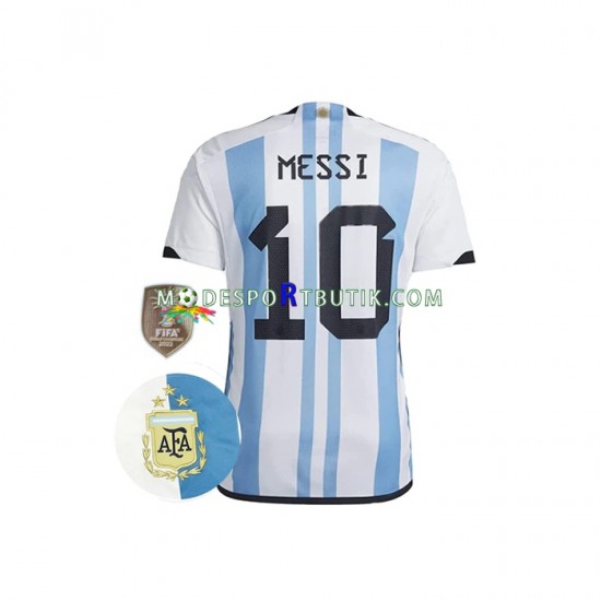 Argentina Matchtröja Messi 10 3 Stars Hemma VM 2022 Kortärmad ,Herr