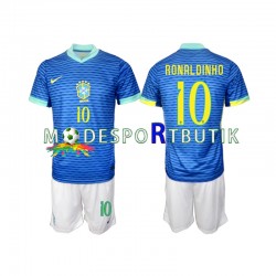 Brasilien Matchtröja Ronaldinho 10 Borta 2024 Kortärmad ,Fotbollsställ Barn