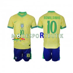Brasilien Matchtröja Ronaldinho 10 Hemma 2024 Kortärmad ,Fotbollsställ Barn