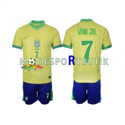 Brasilien Matchtröja VINI JR 7 Hemma 2024 Kortärmad ,Fotbollsställ Barn
