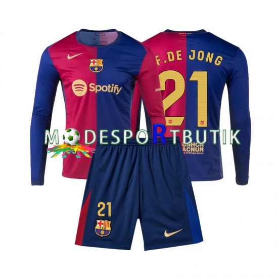 FC Barcelona Matchtröja Frenkie de Jong 21 Hemma 2024-2025 Långärmad ,Fotbollsställ Barn