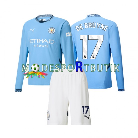 Manchester City Matchtröja Kevin De Bruyne 17 Hemma 2024-2025 Långärmad ,Fotbollsställ Barn