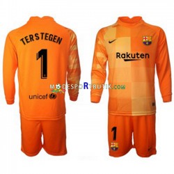 FC Barcelona Matchtröja Ter Stegen 1 Målvakt Hemma 2021-22 Långärmad ,Fotbollsställ Barn