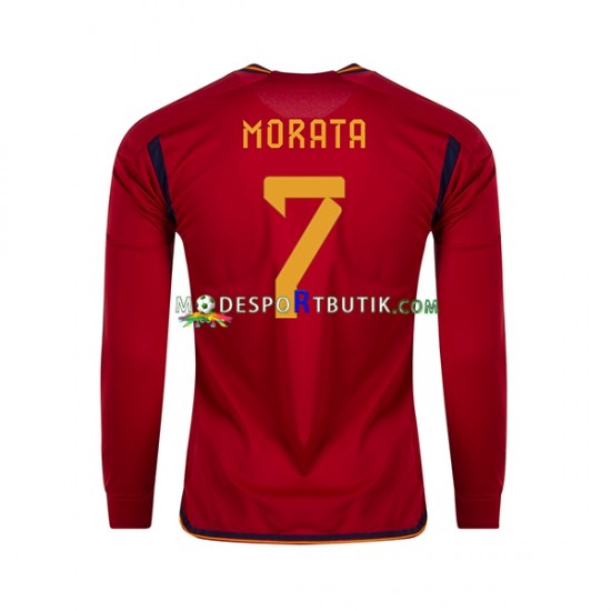 Spanien Matchtröja MORATA 7 Hemma VM 2022 Långärmad ,Herr