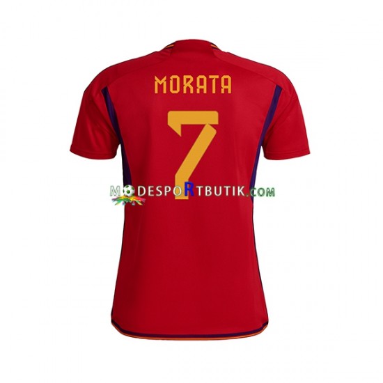 Spanien Matchtröja MORATA 7 Hemma VM 2022 Kortärmad ,Herr